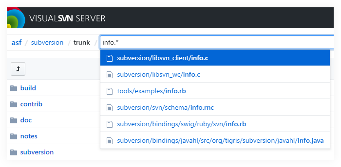 VisualSVN Web Interface finding files