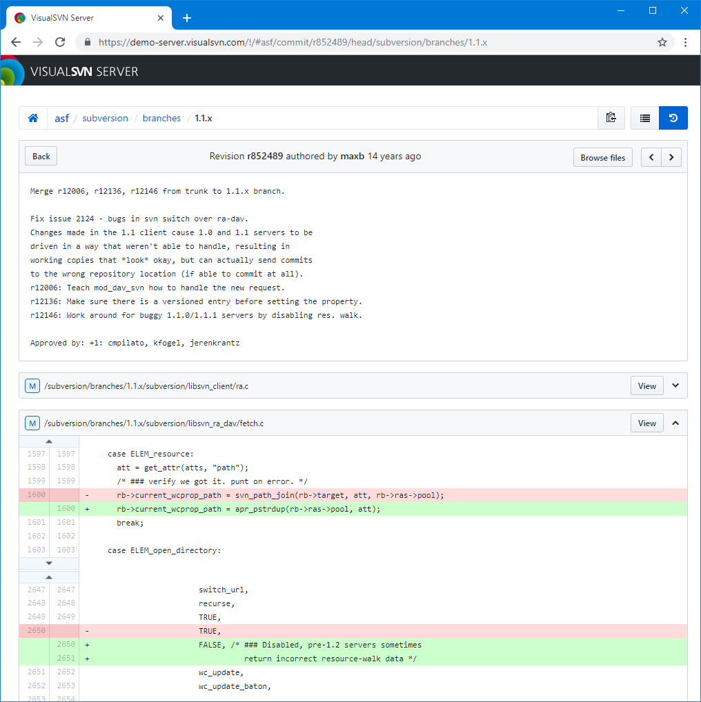 Web Interface Commit View