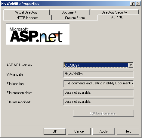Checking ASP.NET Settings for new virtual directory
