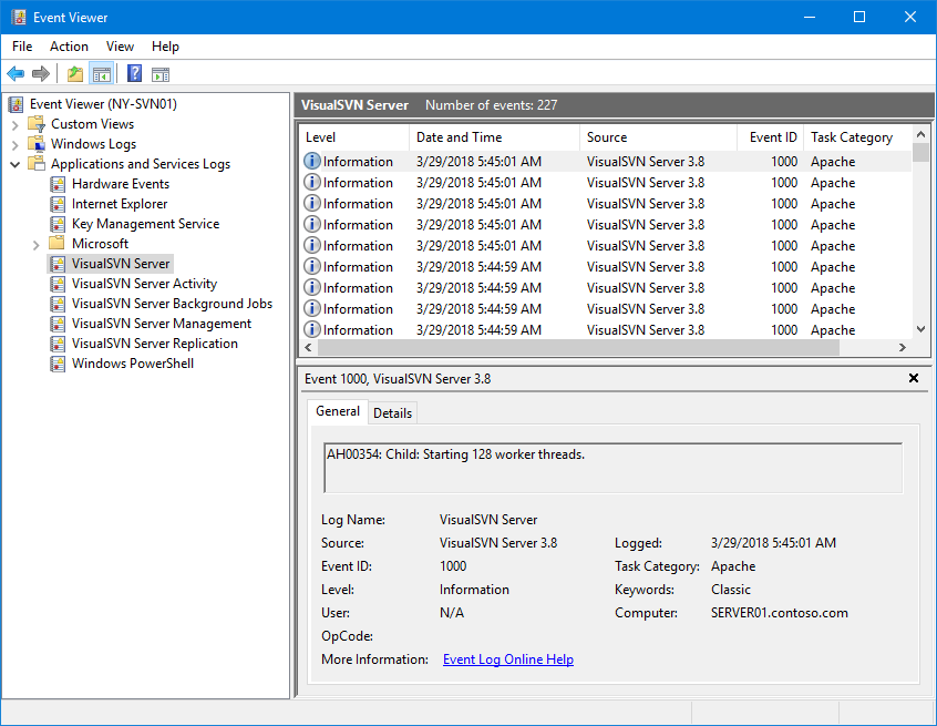 Windows Server Event Viewer