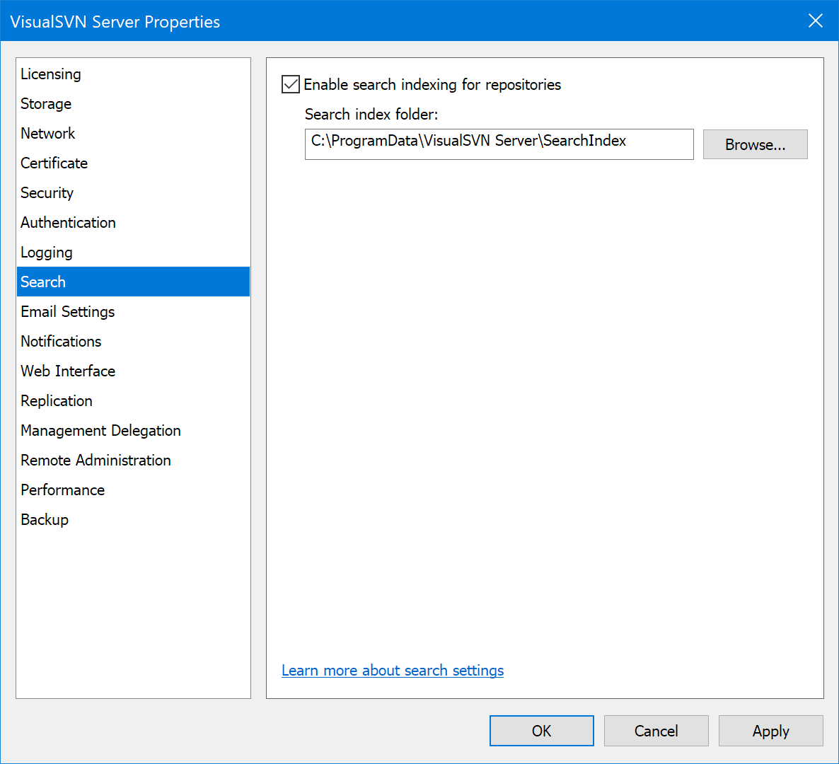 Server Search Getting started with full-text search | VisualSVN Help Center