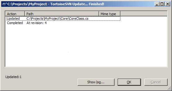 TortoiseSVN's Update window